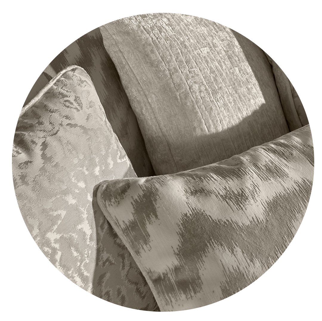 Closeup of cushions of Sofology Ariana grey fabric sofa