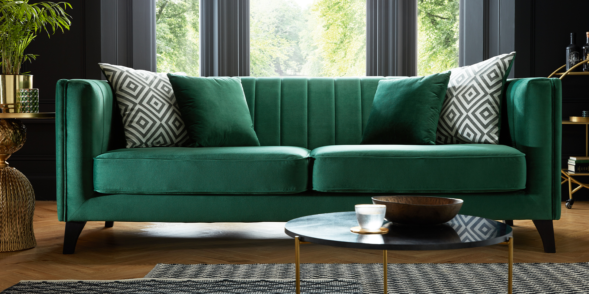Green velvet sofa